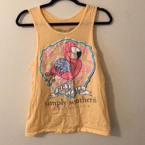 Yellow Simply Southern Tank Top with Flamingo
